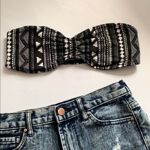 Bandeau black and white crop top